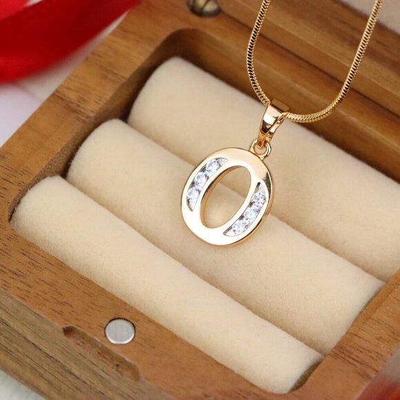 "Rose Gold Letter O Pendant with Crystals – 18K Gold Plated Charm, XPPT1364 - Picture 9 of 13